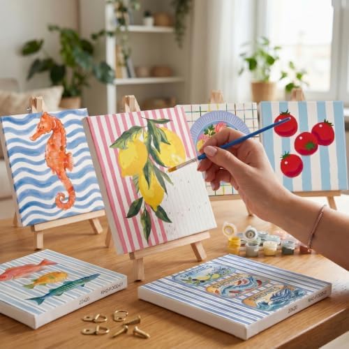 YooNotee 6 Pack Paint by Numbers Kit, 8x8 DIY Canvas with Easel Fish - Image 5