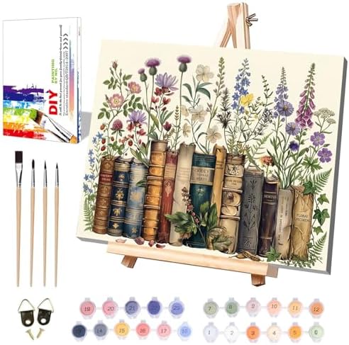 Book Paint by Numbers for Adults with Framed Canvas - with Wooden Easel by xackcme