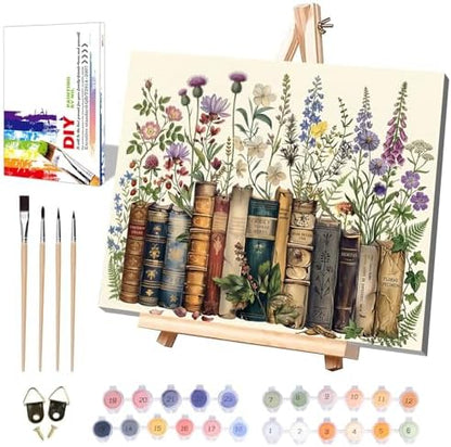 Book Paint by Numbers for Adults with Framed Canvas - with Wooden Easel by xackcme