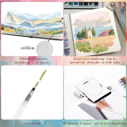 Travel Watercolor Paint Set - Pocket 15-Color Mini Kit with Sketchbook - Image 5