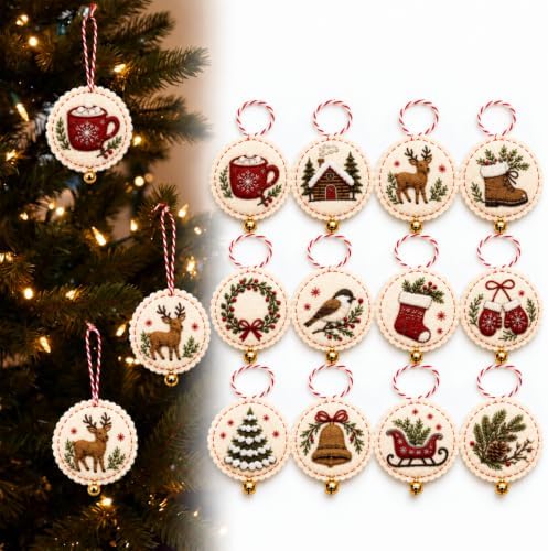 Christmas Embroidery Kit, 12PCS DIY Ornament Set for Beginners by Unknown