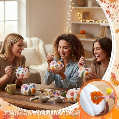 Canlierr 8 Pcs Large Craft Pumpkins & 150 Dried Flower, White - Image 5