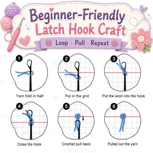 veirousa Shark Latch Hook Kits for Adults, Beginners DIY Hooked Throw Pillow Kit Pre-Printed Pillowcase Hook and Latch Rug Kits Cross-Stitch Cushion Cover for Home Sofa Decoration 17x17 inch - Image 4