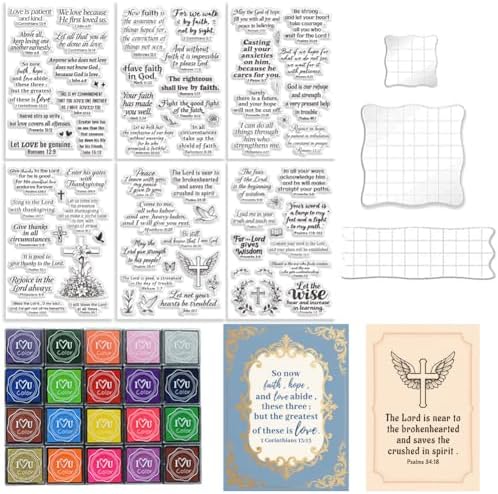 6Pcs Christian Bible Verse Clear Stamps for Card Making Easter Blessing 20 Craft Ink Pad 3 Acrylic Stamp Block Silicone Stamp with Greeting Words Rubber Stamps for Crafting DIY Scrapbooking by GLASSWINDS