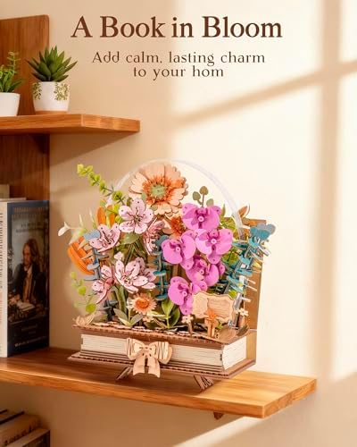 Rowood 3D Puzzle,Mothers Day DIY Wooden Flower Craft Kits for Adults,Botanical Collection Home Decor, Valentine's Day/Christmas/Birthday Gift-Wooden Blooming Book - Image 3