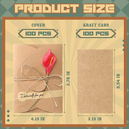 100 Set Artificial Wedding Flowers Mother's Day Thank You Greeting Card Kit DIY Blank Vintage Kraft Floral Holiday Cards Assorted Handmade Invitation Cards with Envelopes for Women Gifts Birthday - Image 2