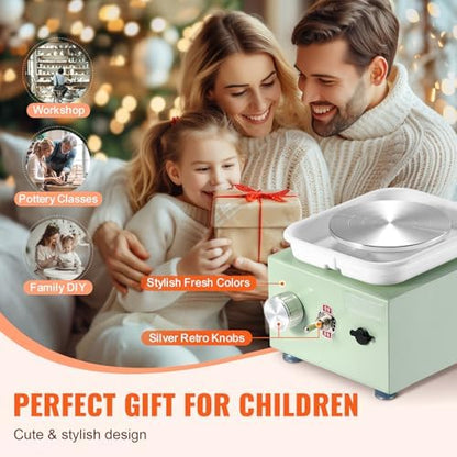 VEVOR Mini Pottery Wheel for Kids and Adults, 2 Turntables 2.6in/3.9in, 0-320RPM Speed Adjustable, Complete Pottery Kit With 18pcs Accessories Tools, Craft Christmas Gifts for Kids Teens Adults, Green - Image 4
