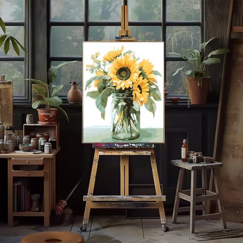 Natuyalo Paint by Numbers Kit for Adults Beginners and Kids, 16" Wx20 L Canvas Pictures Drawing Acrylic Paintwork with 3 Pcs Paintbrushes, Sunflowers in a Vase - Image 4