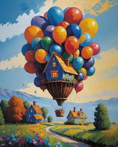 Paint by Numbers Kit for Adults, Balloon House Number Painting, 16x20 Inch by GEEHEIY