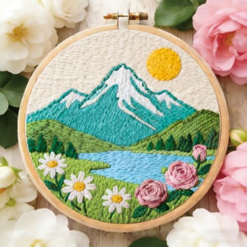 BEUNITONE 4PCS Punch Needle Kit for Adults Beginners, Beautiful Shangri-La Needlepoint Crafts Kit for Adults, Complete Embroidery Starter Kit with Pre-Print Pattern and Hoop for Home Decor 7.9"x7.9" - Image 6