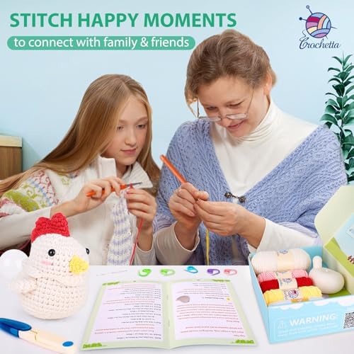 Crochetta Crochet Kit for Beginners, Squeeze Bubble Amigurumi Crocheting Kits w Step-by-Step Video Tutorials, Knitting Starter Supplies for Adults Kids, Anxiety Relief Bubble Chicken (40%+ Yarn) - Image 4