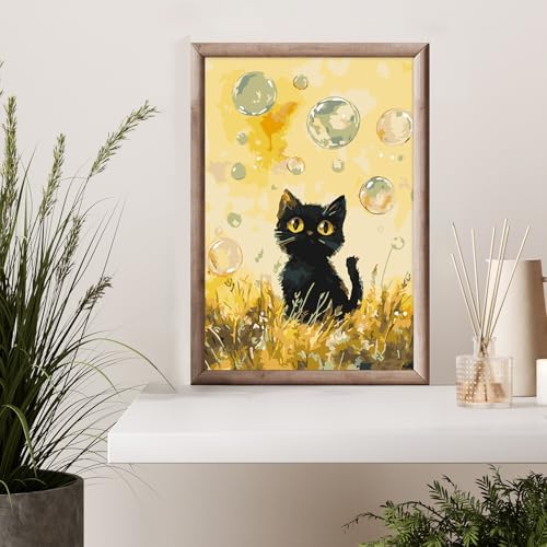 Framed Paint by Numbers Kit for Adults Beginner & Kids Ages 8-12, Black Cat Paint by Numbers with frame, without Easel, DIY Acrylic Number Painting for Adults Animal for Home Decor Gift 8 x 12 Inch - Image 2