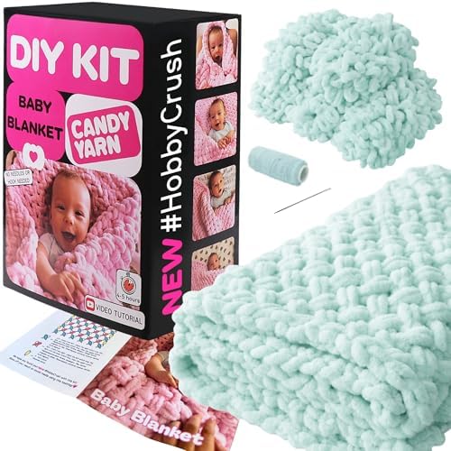 Beginner Craft Kit – Easy Loop Yarn Baby Blanket Kit for Adults & Kids, DIY Arm Knitting Kit with Soft Chenille Yarn, Perfect Handmade Gift (Mint) by Candy-Yarn