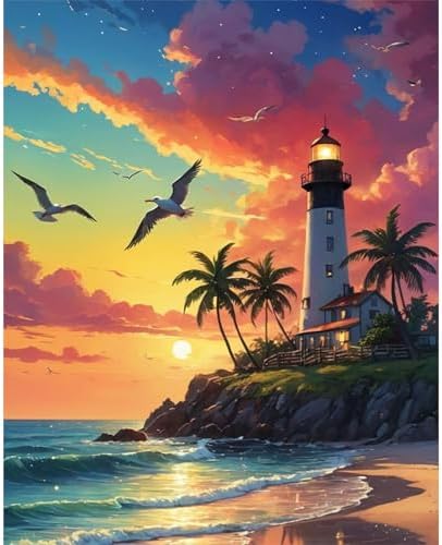 Paint by Numbers Kit for Adults, Lighthouse Number Painting Canvas Kit by CamocinDIYKit