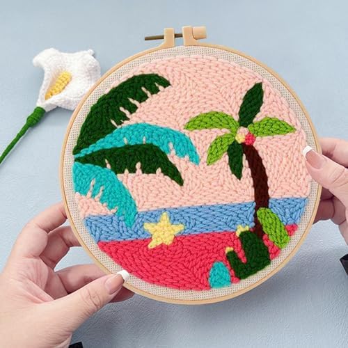 Allazone 3 Set Punch Needle Embroidery Kits With Fabric, Yarns and Sewing Needles for Adults Beginner (Coconut Tree) - Image 7