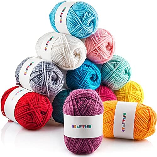CRAFTISS 12x1.75 Oz Acrylic Yarn Skeins - 1300 Yards of Soft Yarn for Crocheting and Knitting Craft Project, Assorted Starter Crochet Bulk Kit for Adults and Kids by CRAFTISS
