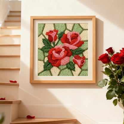 INFUNLY Roses Punch Needle Kit Square 9.4 Inches DIY Embroidery Punch Needle Set for Adults Red Pink Flowers Punches Stitching Starter Kits with Easy to Follow Instructions Festival Gift Home Decor - Image 4