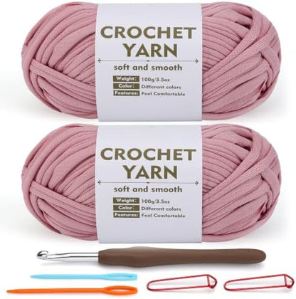 SHWAKK 2 Pack T-Shirt Yarn,Gray Pink Crochet Yarn for Knitting & Crochet by SHWAKK