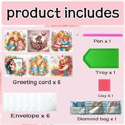 6Pcs Folding Greeting Card Diamond Art Painting Thank You Blessing Cards with White Envelope Rhinestones Painted Making Kits for Adults DIY Craft Holiday Gift-Mother02 - Image 7