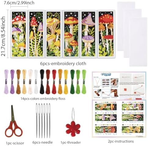 ORIGACH 6 Set Mushroom Jungle Cross Stitch Bookmark Kit for Beginner - Image 2