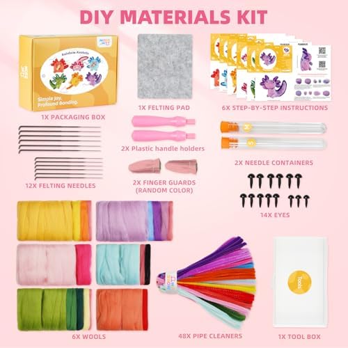 MOREJMTT Needle Felting Kit, 6 PCS Animal Needle Felting Beginner Kits, Wool Felt Needle Felting Tools Foam Pad, Craft Party Supplies for Beginners Adult(6pack Axolotl) - Image 3