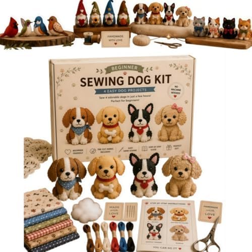 Sewing Kit for Beginners, DIY Felt Sewing Craft Kit with Pre-Cut Fabric & Instructions, Handmade Plush Animal Craft Set for Adults & Teens (Dog) by Unknown
