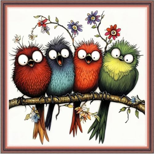 Dooxvey Cross Stitch Kits for Adults Beginners,Full Range of Cross-Stitch Stamped Kits Needlepoint Kits for Beginners Embroidery Kits 11CT Cross Stitch Patterns-Four Rainbow Birds 18x18 inch by DooxveyStampedEmbroideryKit
