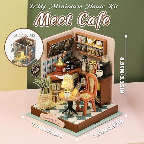 Kisoy DIY Miniature House Kit, Tiny House Building Kit with Furniture and LED Light for Adults and Teens, DIY Mini House Craft Kit, Decorations/Gifts for Family and Friends (Meet Cafe) - Image 2