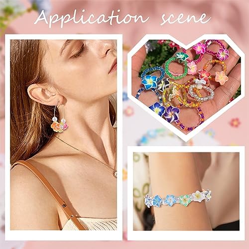 SUNNYCLUE 100Pcs Plumeria Beads Polymer Clay Flower Beads Bulk Handmade Hawaiian Plumerias Flowers 12x8mm Flat Back Floral Charms Summer Colorful 3D Loose Spacers for Jewelry Making Beading Kit - Image 5