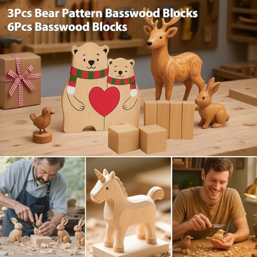 Wood Carving Kit for Beginners with Basswood Blocks & Whittling Knife - Image 3