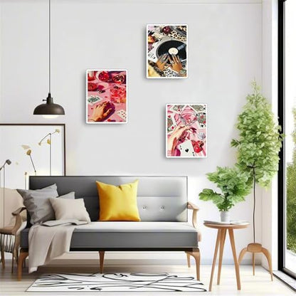 Jiqinsiye 3 Pcs DIY Paint by Numbers for Adults,Wooden Framed Pink Painting by Number Kits on Canvas,Acrylic Color by Numbers for Adult Beginner,Gifts Decor for Home Wall Room (Hand) - Image 3