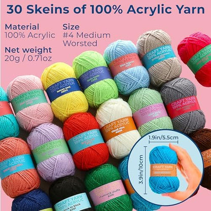 CRAFTWIZ 100% Acrylic Yarn for Crocheting and Knitting - 30x20g Skeins of #4 Worsted Weight, 1200 Yards of Soft Yarn, Perfect for Amigurumi and Other Small Crafts Projects - Image 5