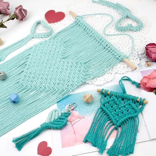 BUFANTL DIY Macrame Heart Kit for Beginners, 5-Piece Starter Set with 2 Wall Hangings, 1 Keychain & 2 Napkin Rings, Boho Weaving Craft Kit for Adults - Image 6