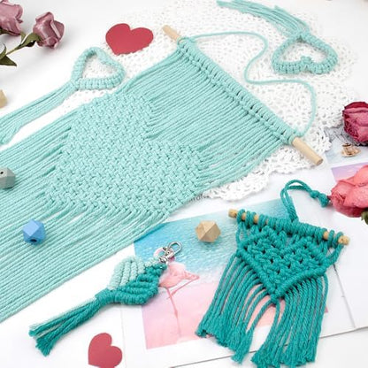 BUFANTL DIY Macrame Heart Kit for Beginners, 5-Piece Starter Set with 2 Wall Hangings, 1 Keychain & 2 Napkin Rings, Boho Weaving Craft Kit for Adults - Image 6