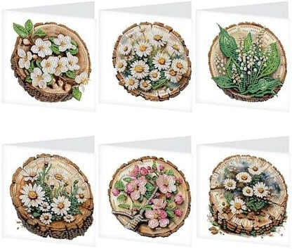 6 Pack Diamond Painting Greeting Card Kits with Envelopes, 5D Handmade Floral Wooden Slice Cards, DIY Crystal Rhinestone Diamond Art Cards for Christmas, Birthday, Thanksgiving, and Holidays by AiYuanzsh
