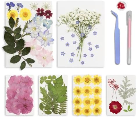 95PCS Real Natural Dried Pressed Flowers and Leaves Craft Kit with Tweezers & Glue Pen for Resin, Scrapbooking, Card Making & DIY Crafts by Unknown