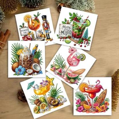 jinglinhh 6pcs Summer Drinks Diamond Art Painting Greeting Cards with Envelopes, DIY Card Making Kits for Adults, Diamond Art Postcards Christmas Cards Craft Gifts - Image 4