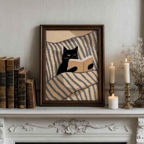 Black Cat Reading Book Stamped Cross Stitch Kits for Beginner 12x16 Inch - Image 3