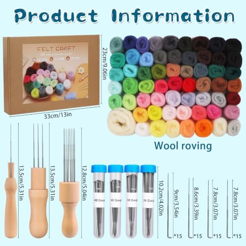 Mayboos 60 Colors Needle Felting Kit with Assorted Wool Roving & Needles - Image 2