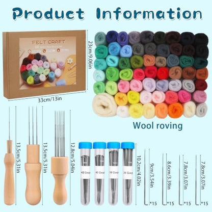 Mayboos 60 Colors Needle Felting Kit with Assorted Wool Roving & Needles - Image 2