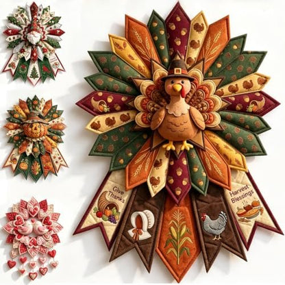 Beginner-Friendly 12- Month Themed 3D Quilted Door Hanger Sewing Kit Collection, DIY Fabric Patchwork Adults Craft Kit, Fall Art Wall Decor, Christmas Holiday Hanger，U10 by Unknown