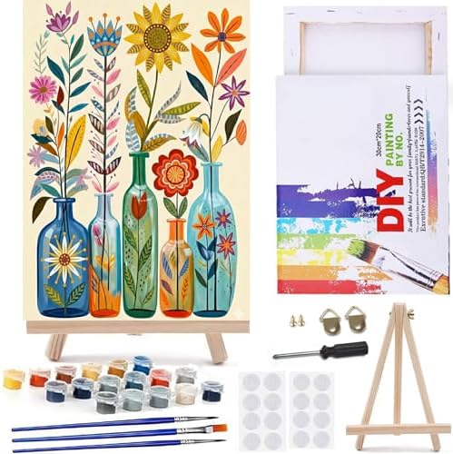 MaiMMaledy Paint by Numbers Kit 8Lx12W inch for Adults Beginners Canvas Pictures with Framed Drawing Painting Acrylic Pigment with Wooden Triangle Easel Warm-Colored Bouquet by MaiMMaledy