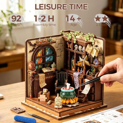 Book Nook Kit – DIY Miniature House Kit, Book Nook Kits for Adults, 3D Wooden Puzzle Craft Workshop Scene, Bookshelf Decor Insert, Home Office & Study Room Gift - Image 3