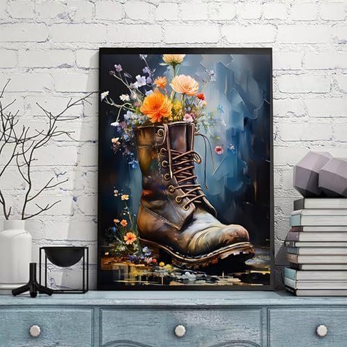 5DDIYART Boot Flowers Paint by Numbers for Adults Beginner, Paint by Number Kits on Canvas, Paint by Easy Acrylic Painting Home Wall Decor 16x20inch - Image 4