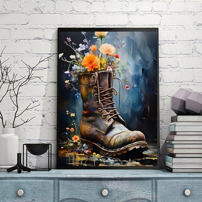 5DDIYART Boot Flowers Paint by Numbers for Adults Beginner, Paint by Number Kits on Canvas, Paint by Easy Acrylic Painting Home Wall Decor 16x20inch - Image 4
