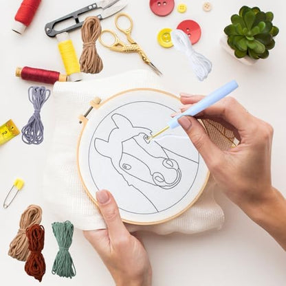 SmoothNovelty Horse DIY Punch Needle Kits for Beginners with Hoop Embroidery Fabric Instructions Thread Punch Needle Craft Set Easy for Starter Adults and Children Gift Decoration, 20x20cm-4 - Image 5