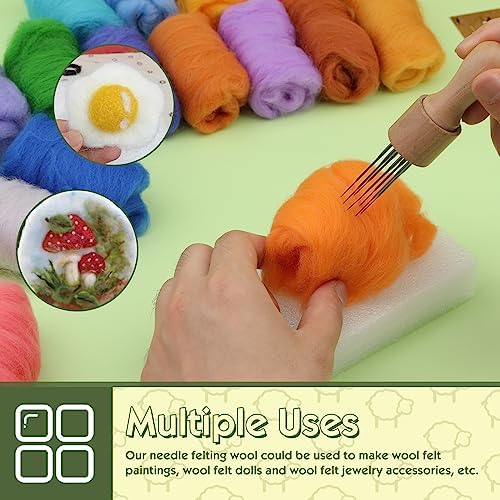 Wonvoc 54 Colors Needle Felting Wool, 9.5oz/270g Roving Wool - Image 6