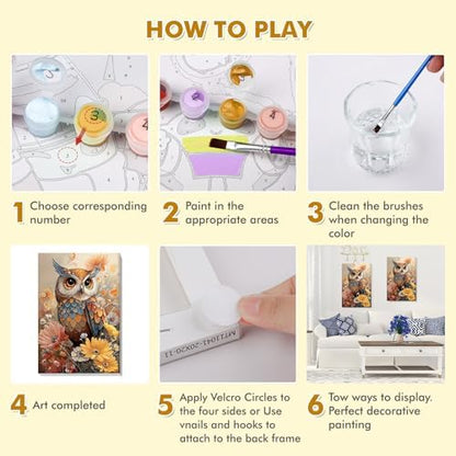 Bowetile Paint by Numbers Owl Kit for Adults, Framed Painting by Numbers Animal, Adults' Paint-by-Number Kits on Canvas, Acrylic Flower Number Painting Gifts for Home Wall Decor, 8x12in - Image 7
