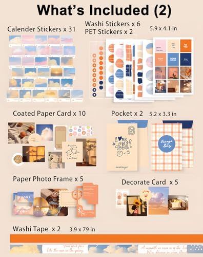 JOYCHOIC Scrapbooking Kit, Sunset Journaling Supplies, Junk Journal Materials, Large Aesthetic Scrapbook Collection for Women, Stationery DIY Arts Craft, Adults - Image 5