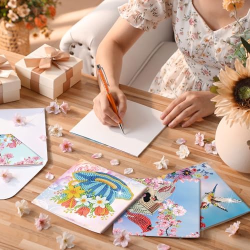 Saillong 12 Pack Flower Diamond Painting Greeting Card Kits DIY Pastel Floral Gnome Diamond Art Cards with Envelopes Flower 5d Rhinestones Paint Card for Adults DIY Craft Family Friend Birthday Gifts - Image 2